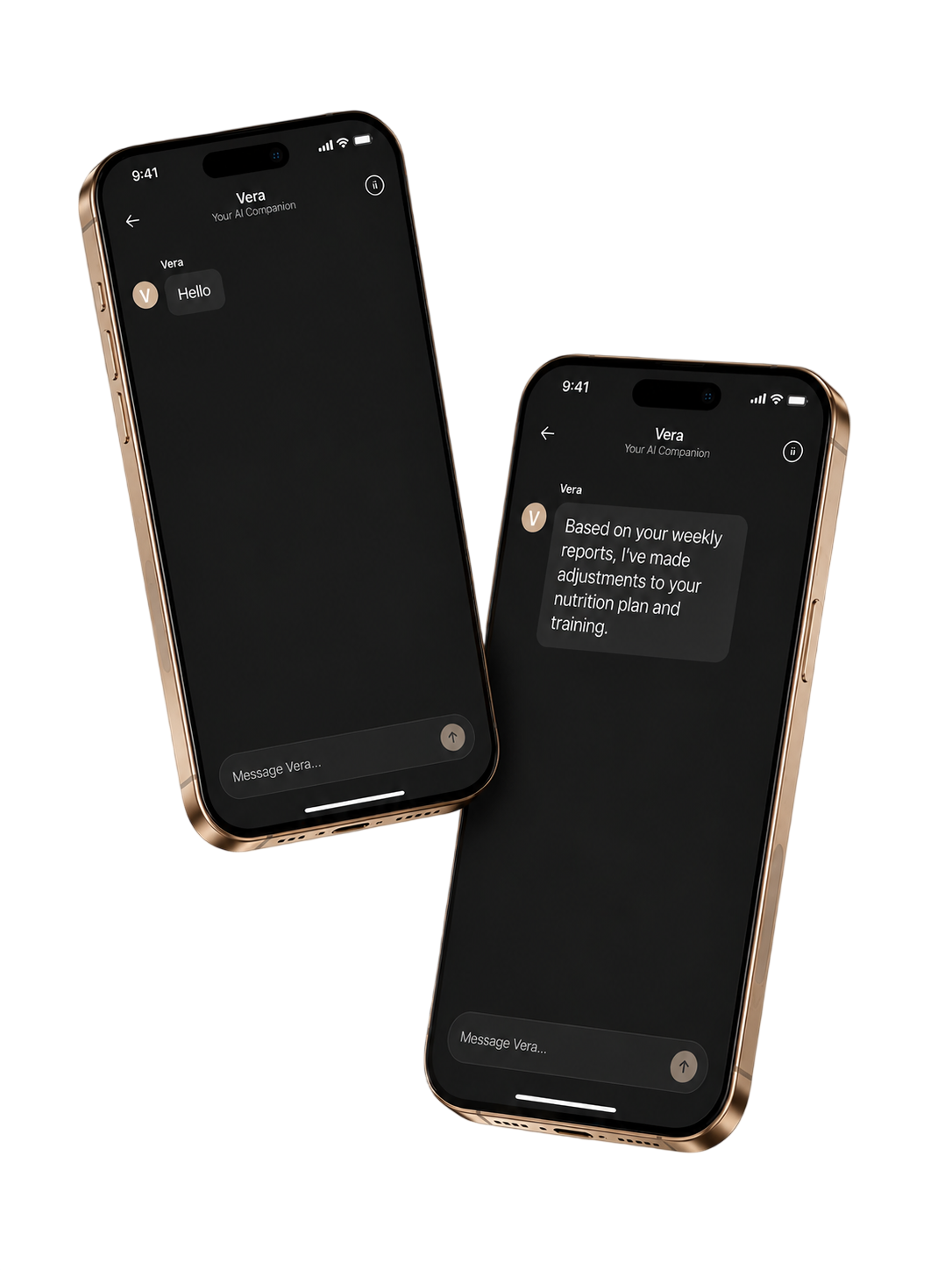 Vera AI coaching conversations and progress guidance on mobile